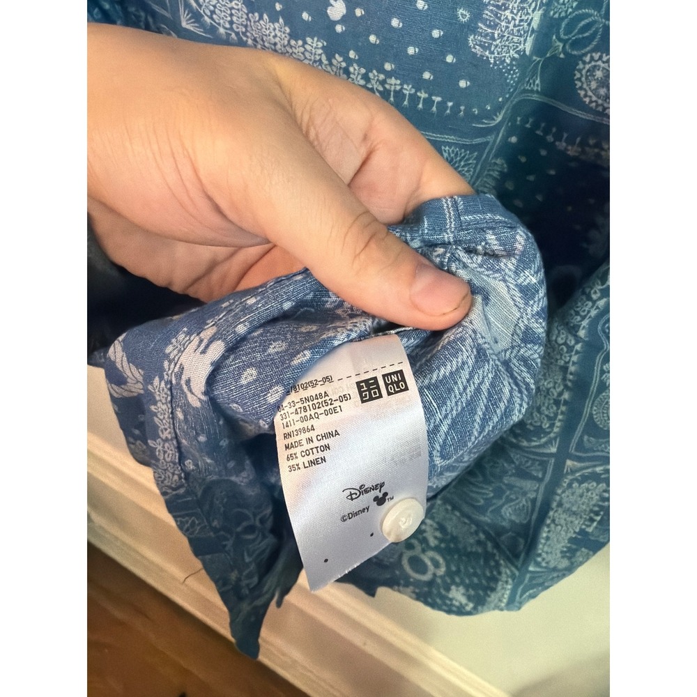 Uniqlo Disney Magic For All Blue Bandana Mickey Mouse Print Linen Blend Shirt M - Picture 6 of 6